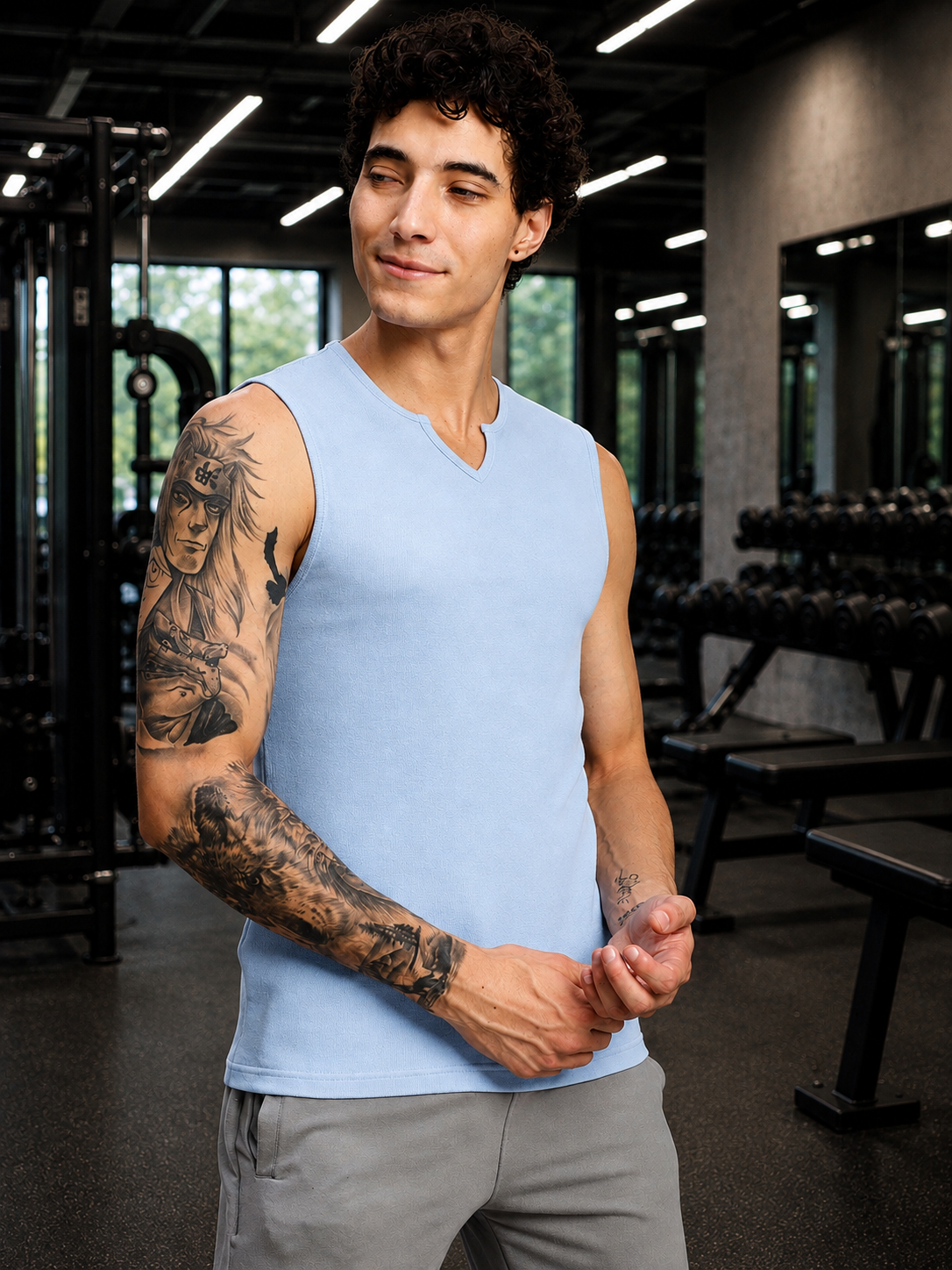 MUSCLE FIT SLEEVELESS GYM T-SHIRT SKY BLUE