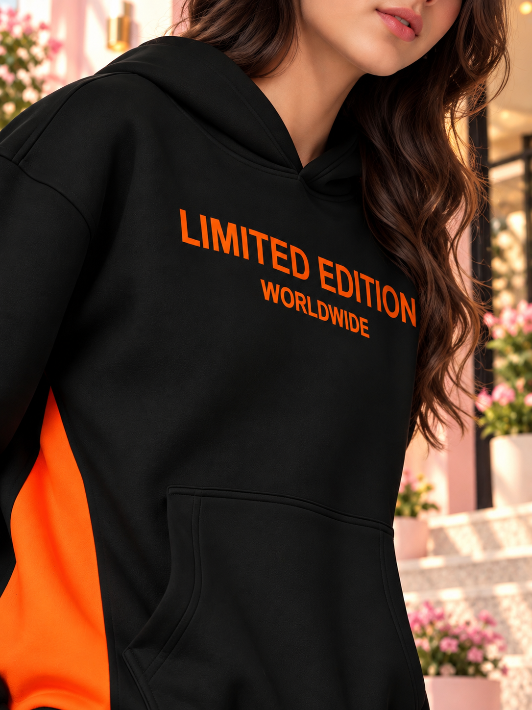 WOMEN WORLDWIDE COTTON FLEECE HOODIE BLACK