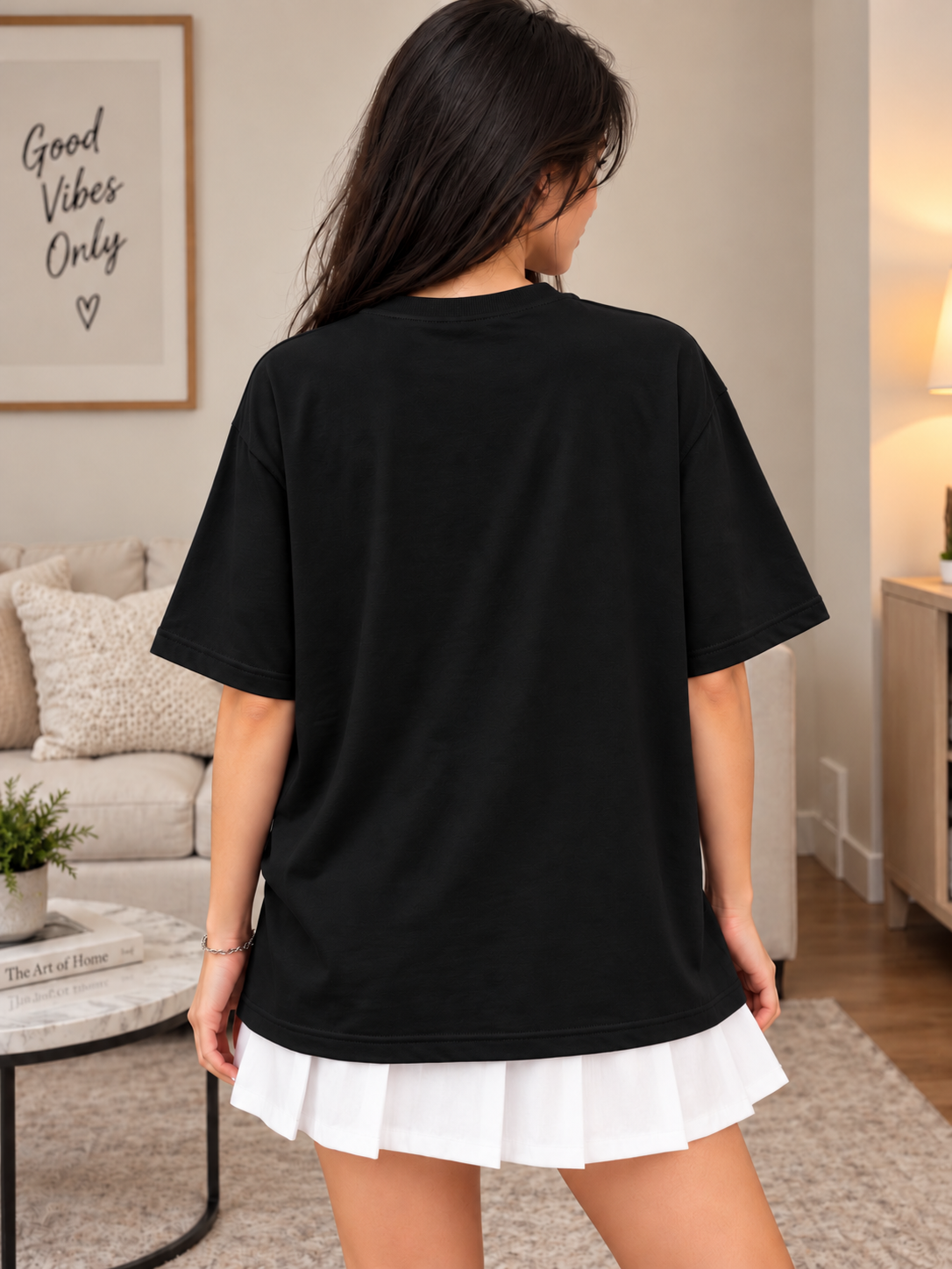WOMEN BOXY FIT PANELS OVERSIZED T-SHIRT BLACK
