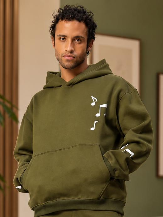 WEARDUDS FLEECE MUSIC GRAPHIC HOODIE OLIVE GREEN