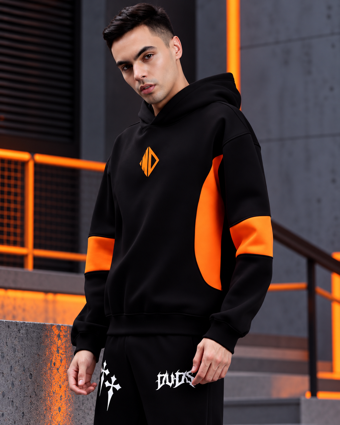 WD GORBCORE FLEECE HOODIE BLACK ORANGE