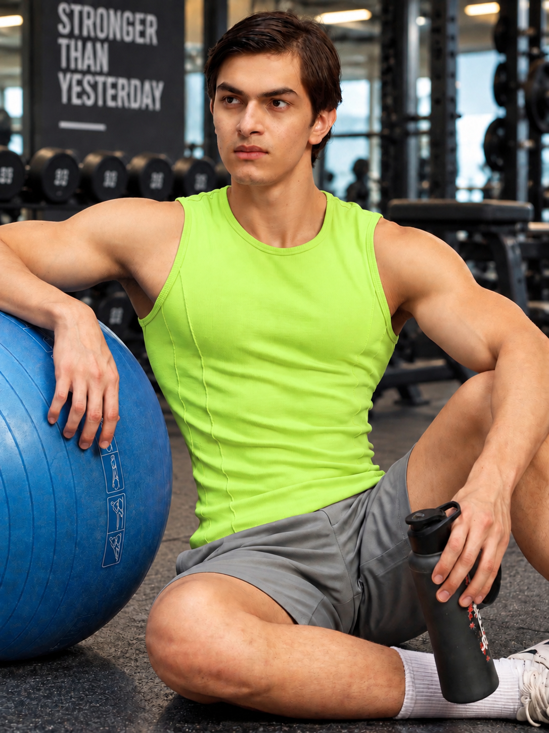 SLEEVELESS TANK GYM T-SHIRT NEON GREEN