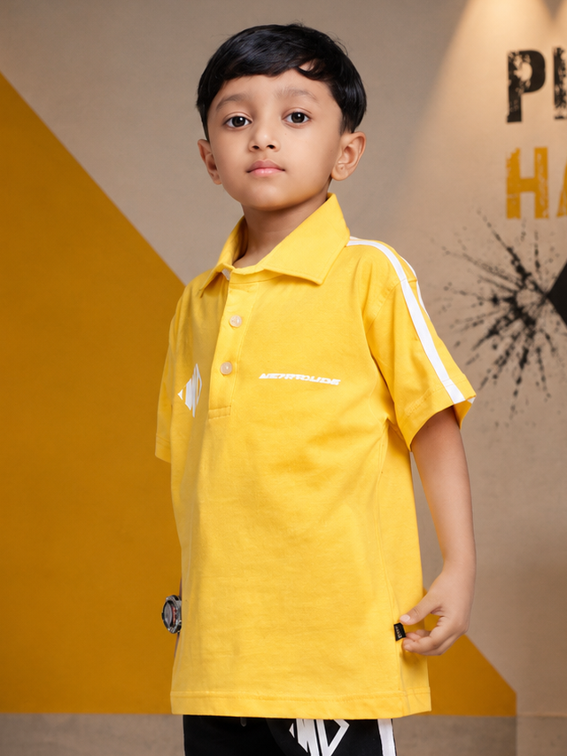 CHAMPION TRACK POLO T-SHIRT FOR BOYS GIRLS YELLOW