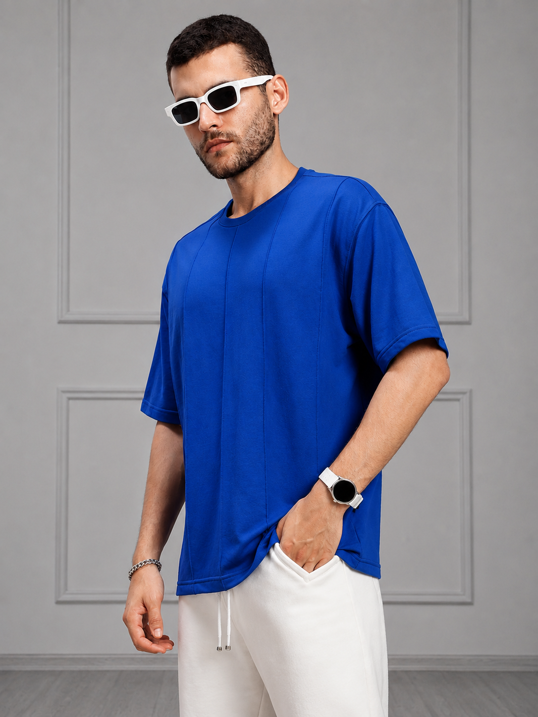 BOXY FIT PANELS OVERSIZED T-SHIRT BLUE
