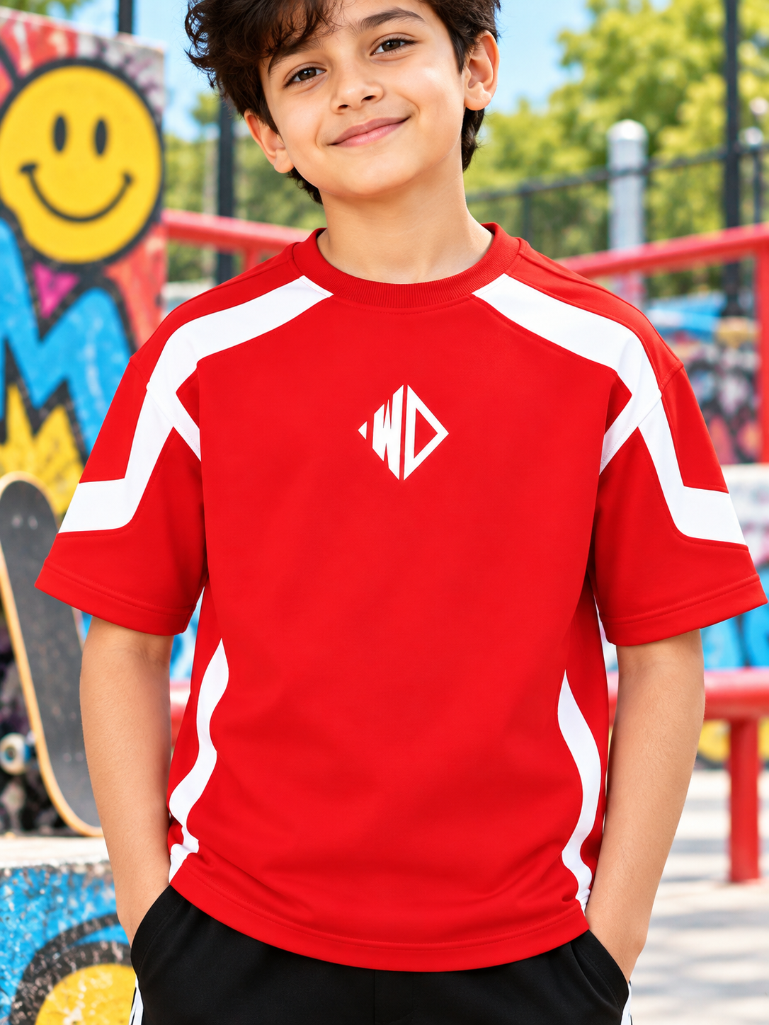 RUGBY OVER-SIZED T-SHIRT KIDS RED WHITE