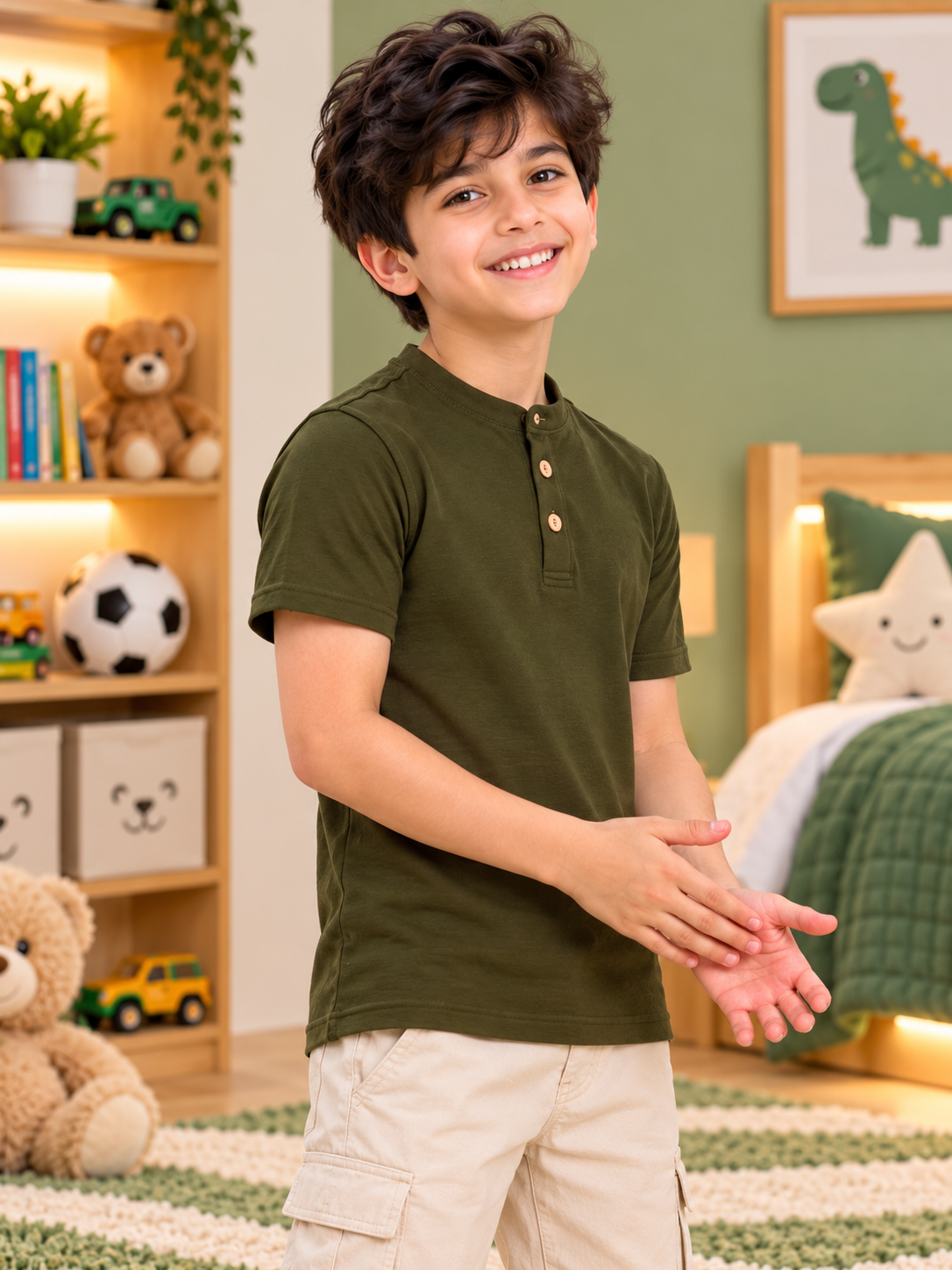 ALBET REGULAR T-SHIRT FOR BOYS GIRLS OLIVE GREEN
