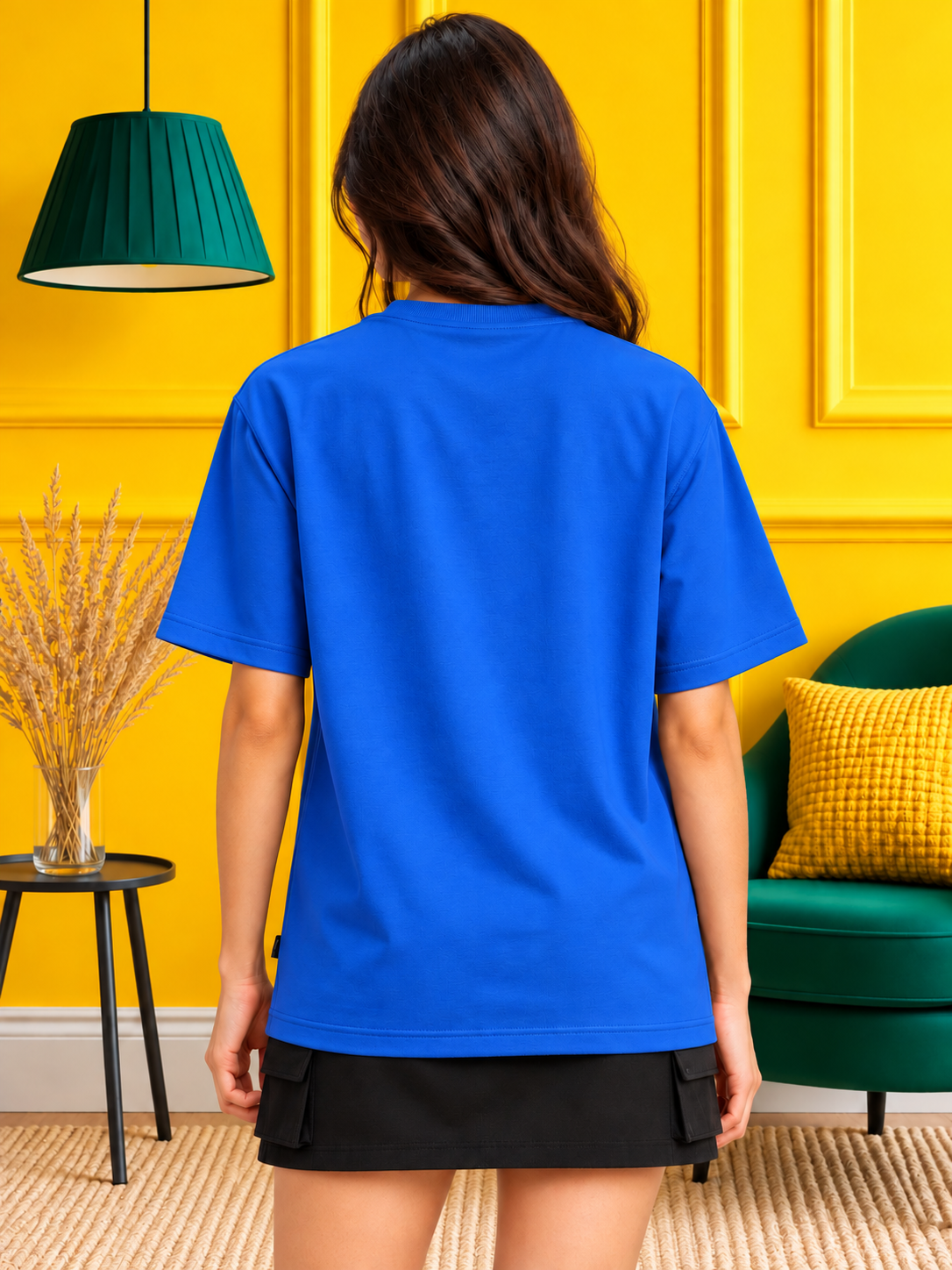 WOMEN PANEL OVERSIZED CREW T-SHIRT BLUE