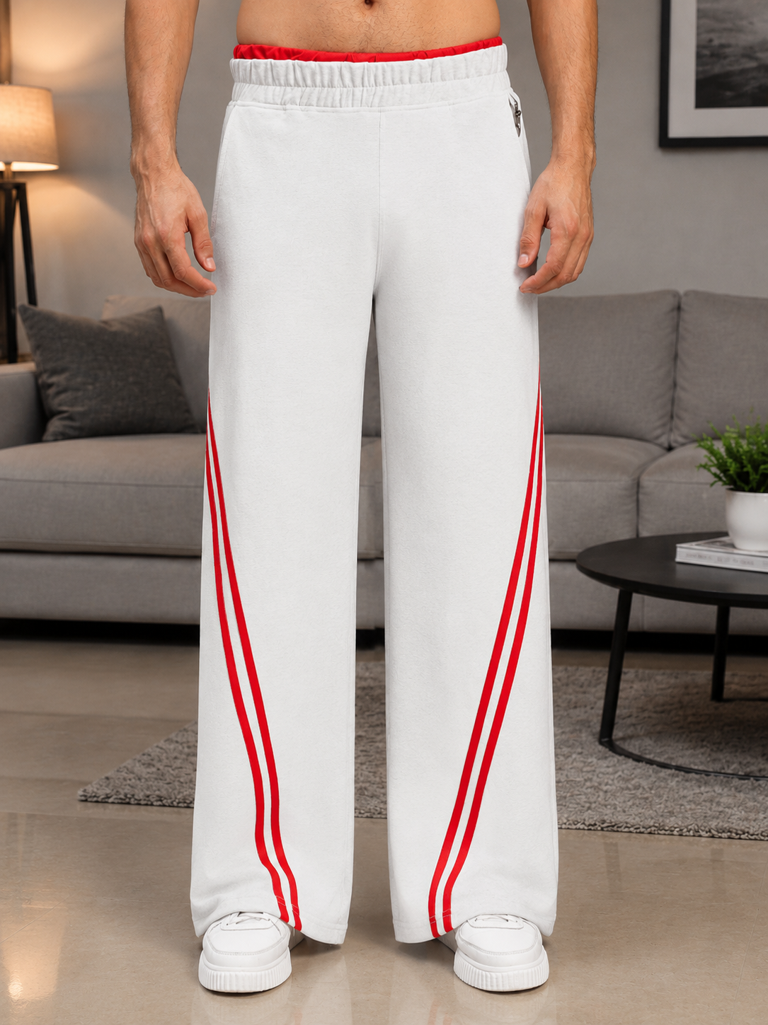 SNOW STREETWEAR BAGGY JOGGERS WHITE