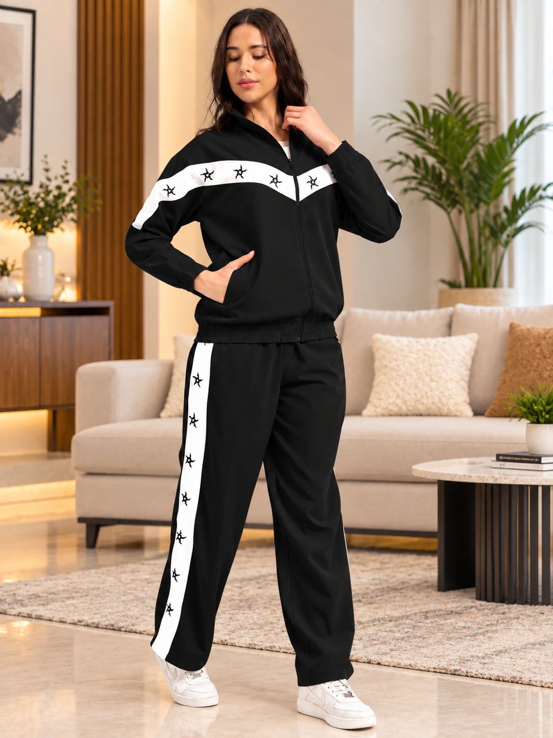 WOMEN MATCHING LOOSE FIT CO-ORD SET BLUE WITH BLACK