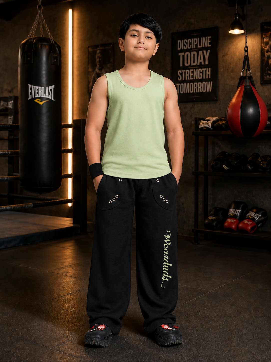 EASY WEAR VEST T-SHIRT FOR BOYS GIRLS SAGA GREEN