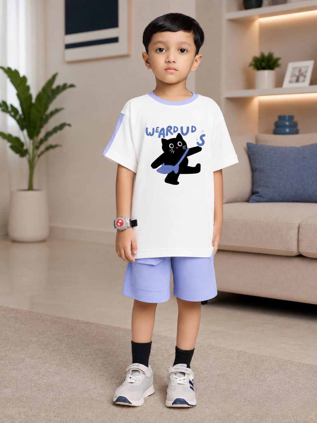 LIL CAT CLUB CO-ORD FOR BOYS GIRLS WHITE LAVENDER