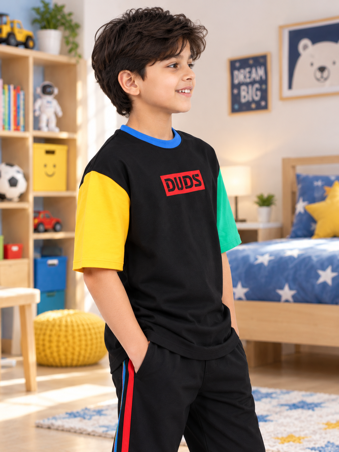 CHROMA COLOR BLOCKED OVERSIZED T-SHIRT FOR BOYS GIRLS BLACK