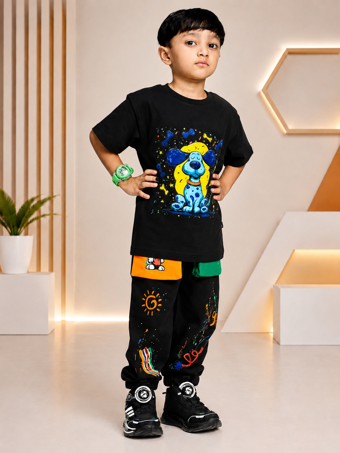 CUTE PUPPY JOGGER FOR BOYS AND GIRLS BLACK