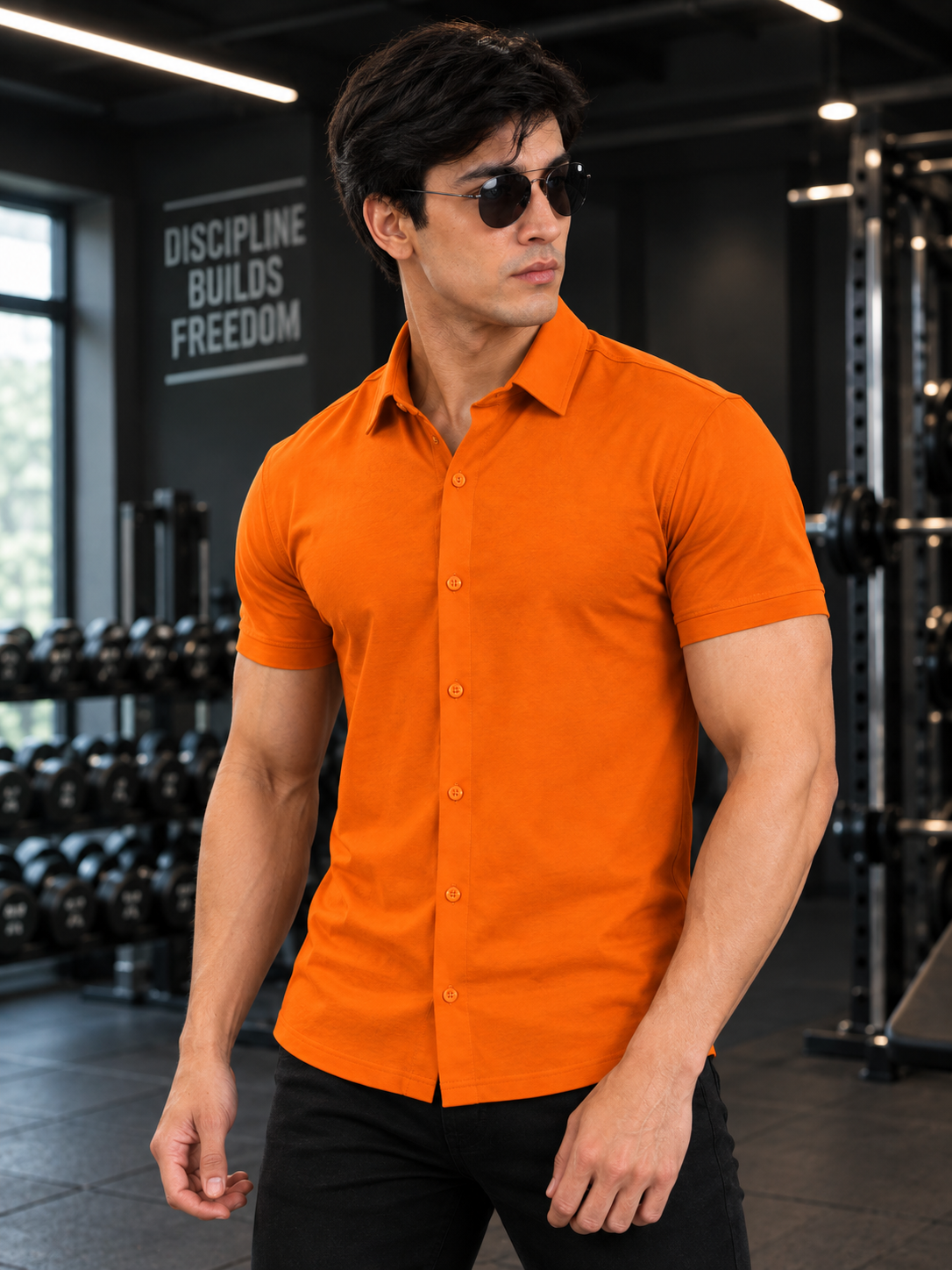 NOIR ORANGE HALF-SLEEVE SHIRT SLIM FIT