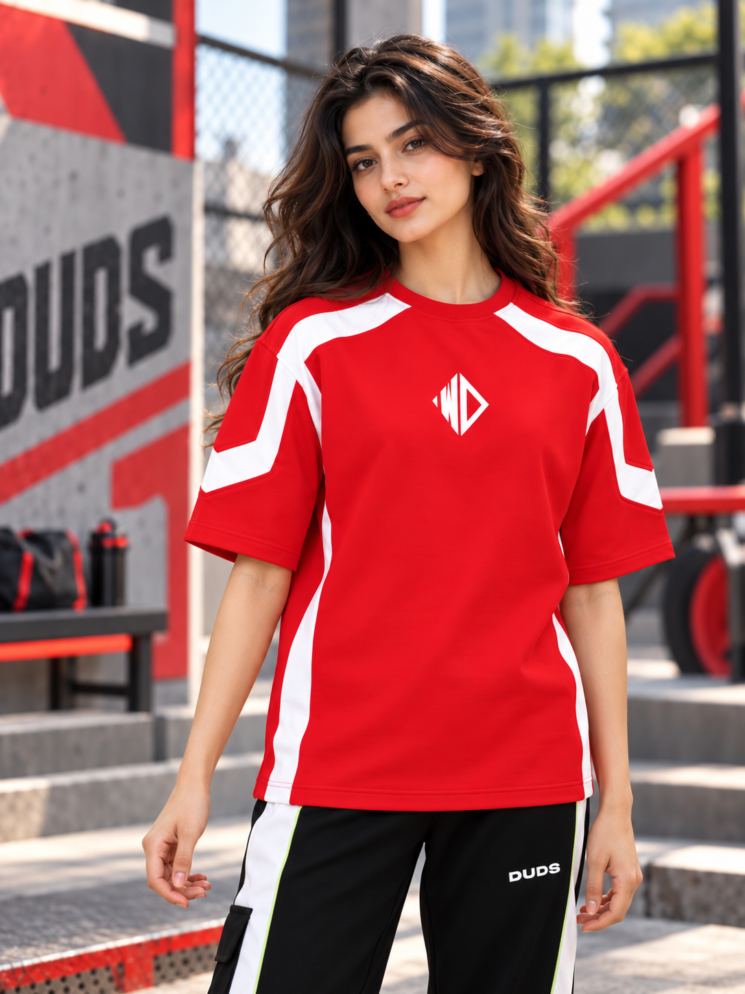 WOMEN RUGBY OVER-SIZED T-SHIRT RED WHITE