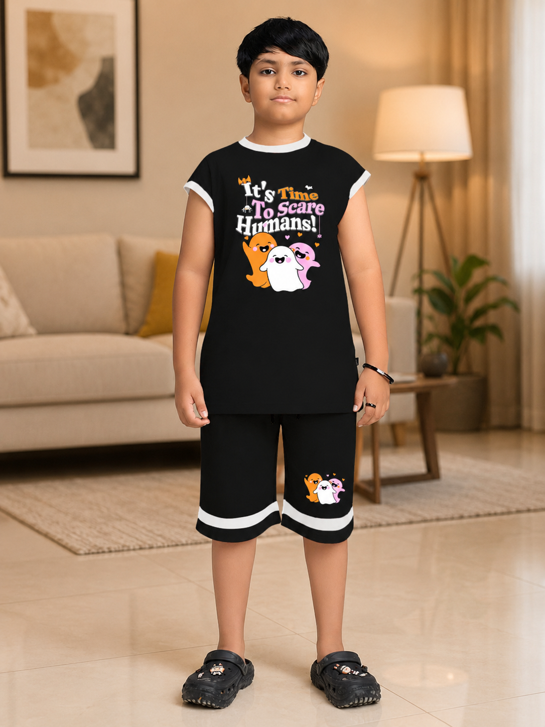 HALLOWEEN GRAPHIC PRINT SHORTS FOR BOYS GIRLS BLACK