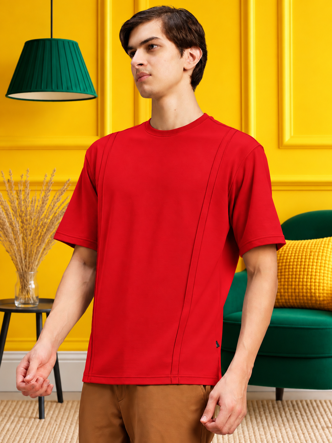 PANEL OVERSIZED CREW T-SHIRT RED