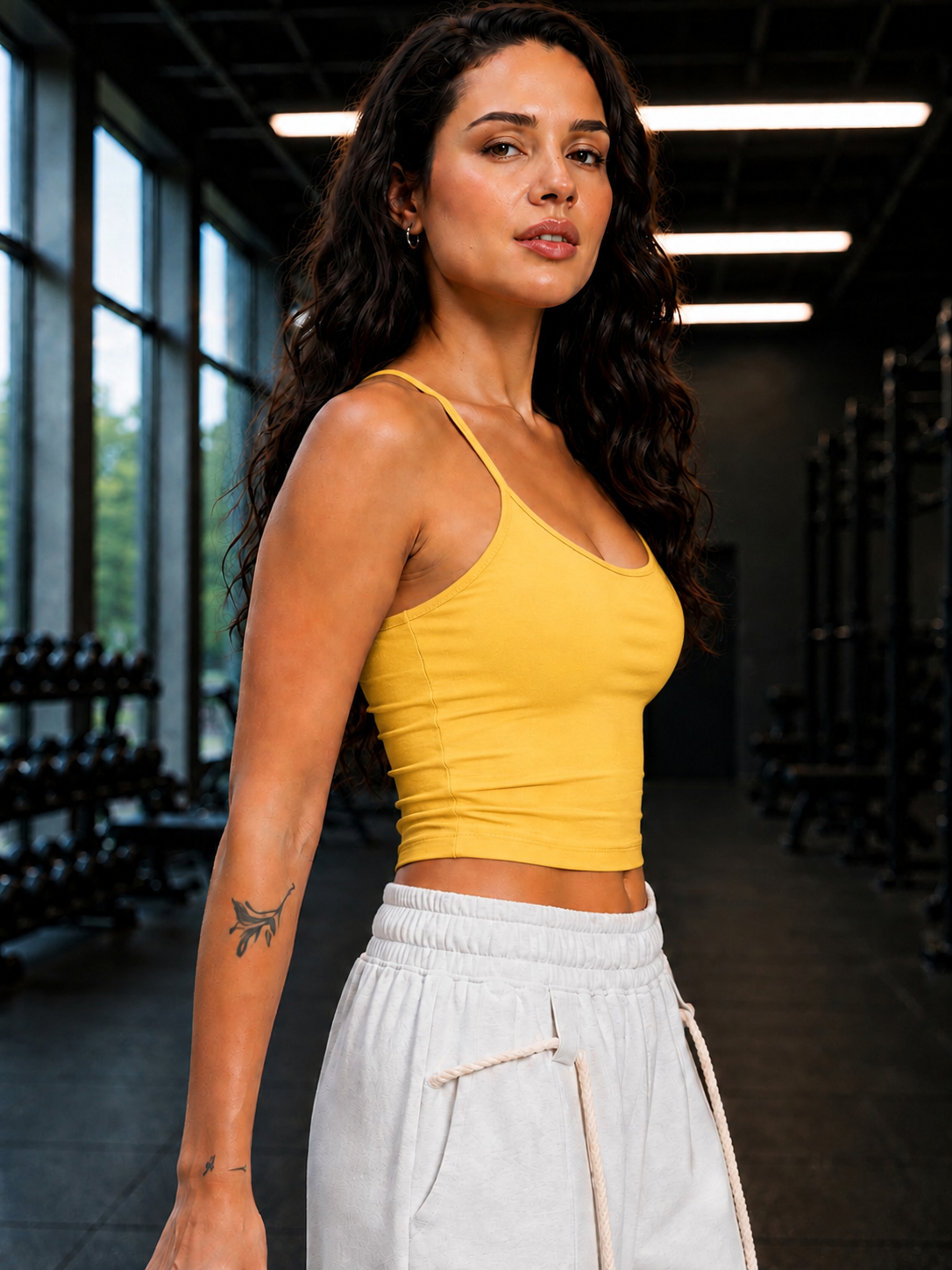 WOMEN SEAMLESS COTTON CROP-TOP YELLOW