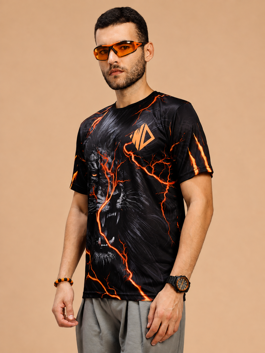 WILD LIFE POWER GRAPHIC RUNNING T-SHIRT BLACK ORANGE
