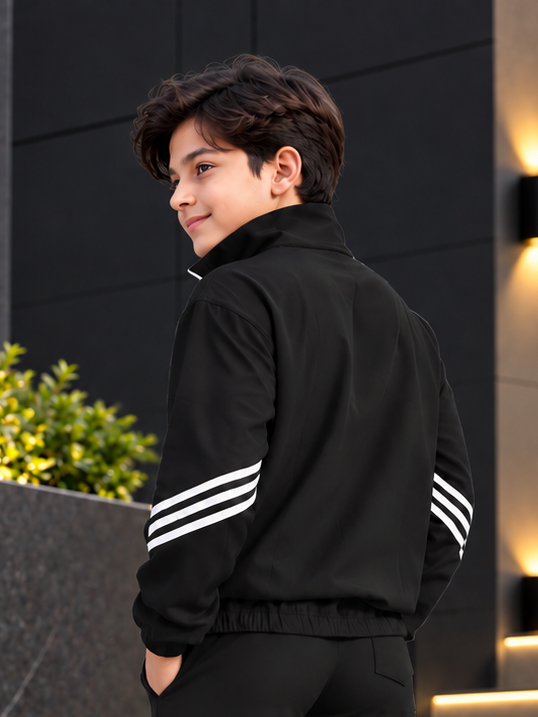 STREETWEAR THREE STRIPE JACKET FOR BOYS GIRLS BLACK