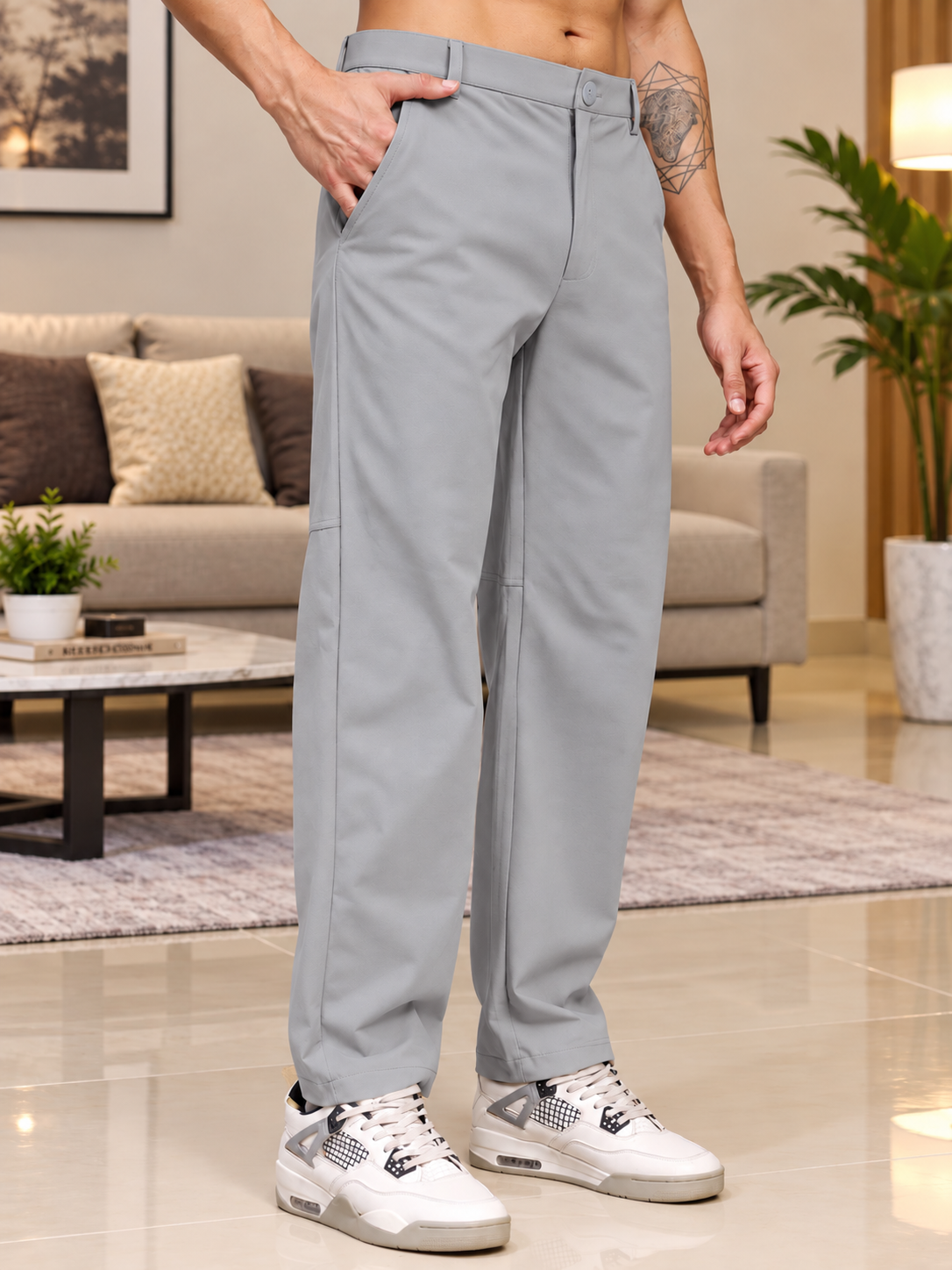 STRETCH STRAIGHT CASUAL PANTS BLUE