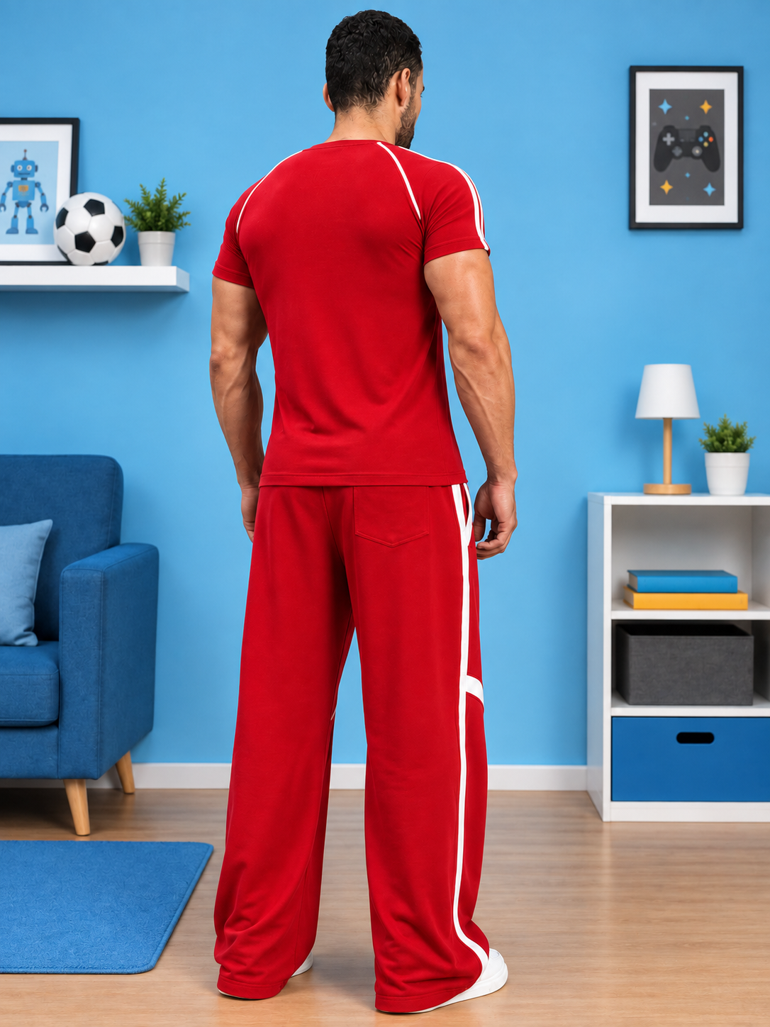 ROSTER FIT CO-ORD SET RED WHITE