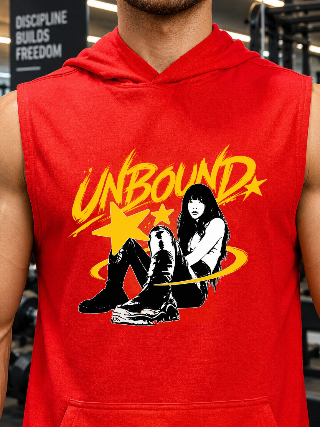GRAPHIC GYM SLEEVELESS HOODED T-SHIRT RED