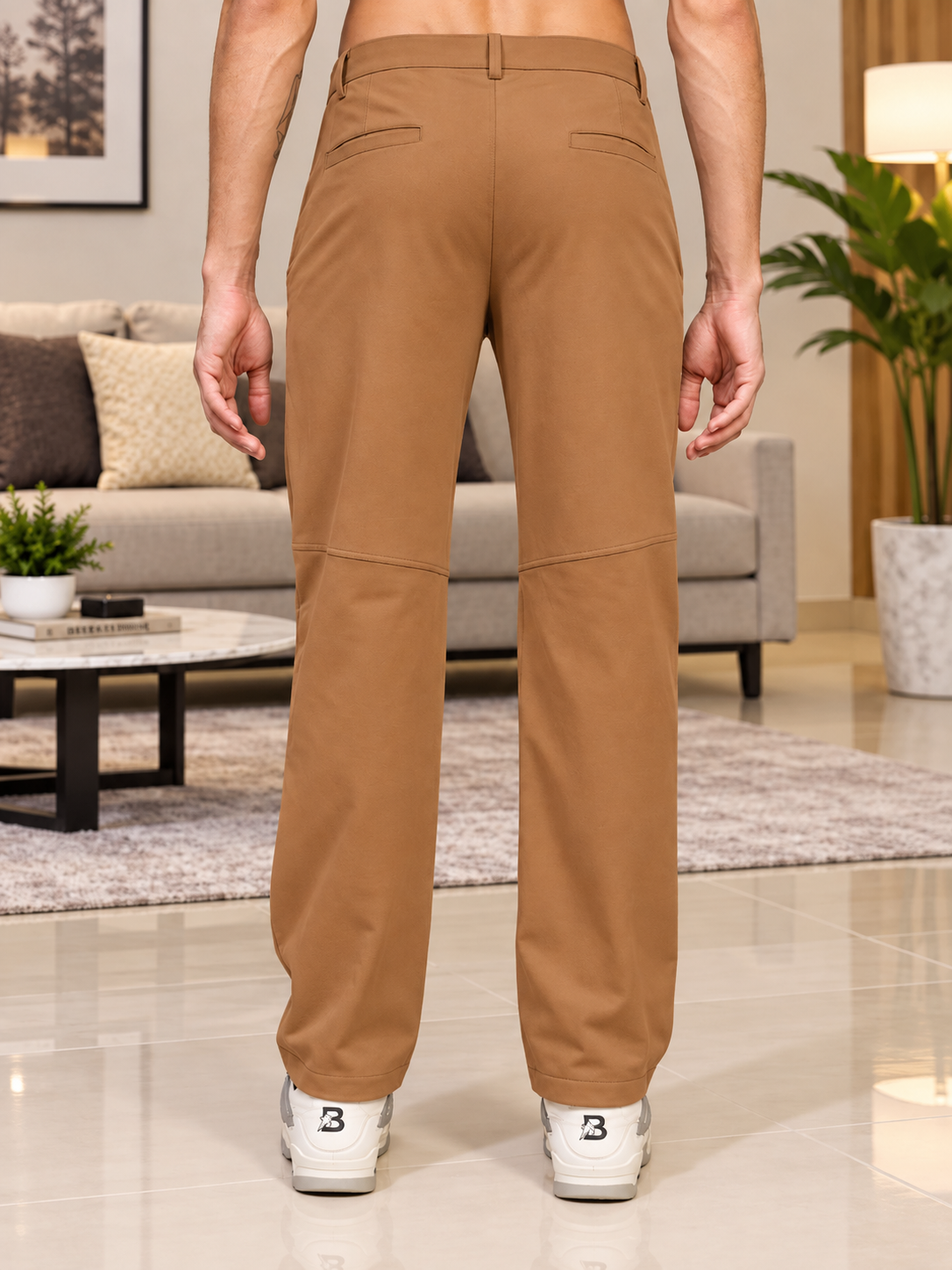 STRETCH STRAIGHT CASUAL PANTS BROWN