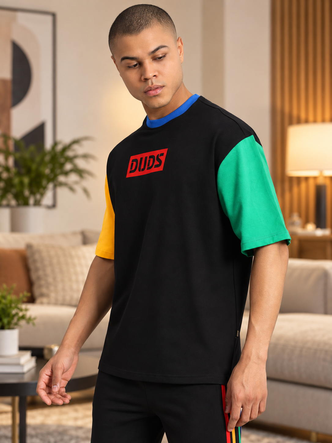 CHROMA COLOR BLOCKED OVERSIZED T-SHIRT BLACK
