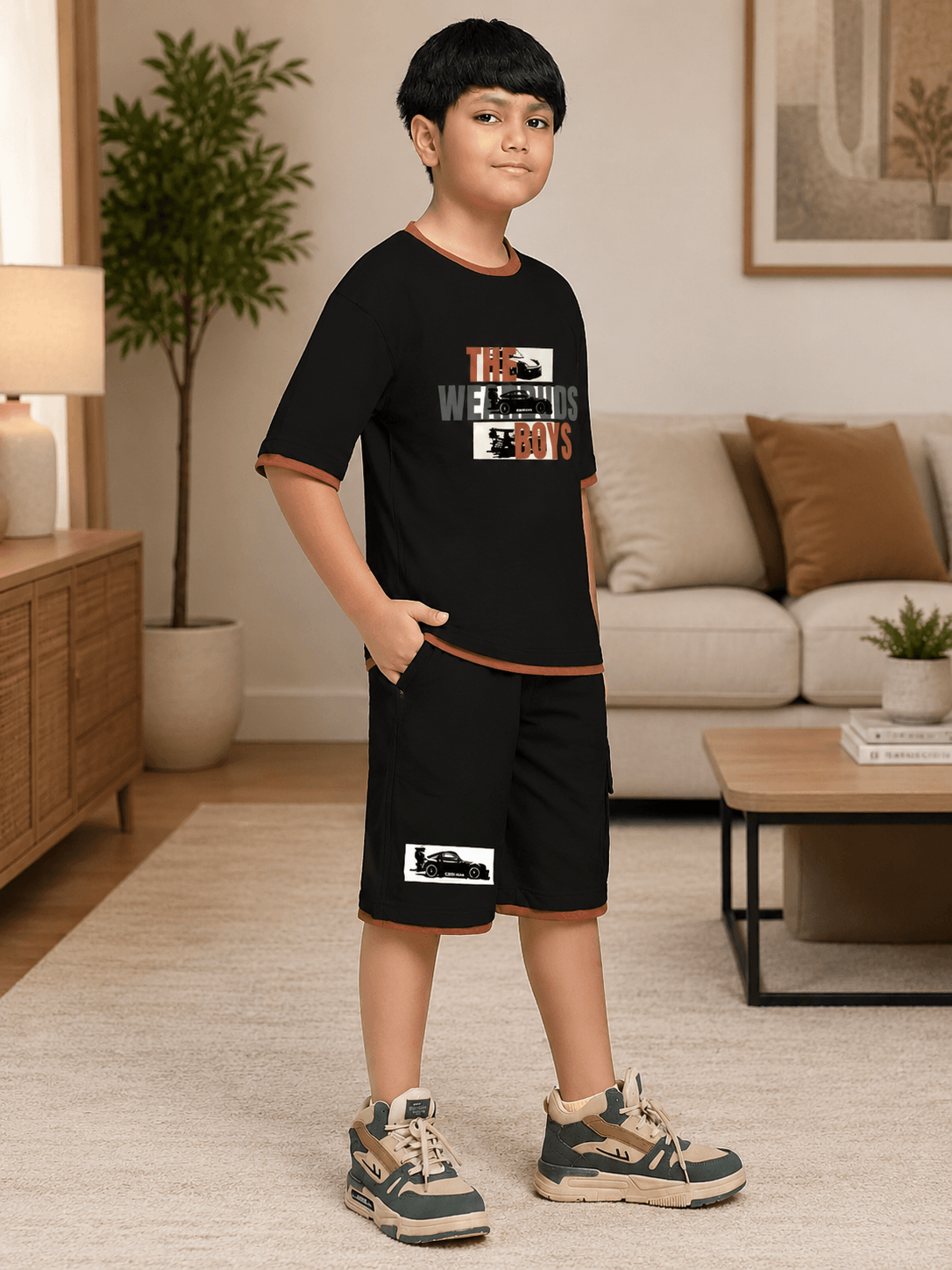 SPEED CLUB SET CO-ORD FOR BOYS GIRLS BLACK, trendy black outfit for boys with sporty design and stylish shorts.