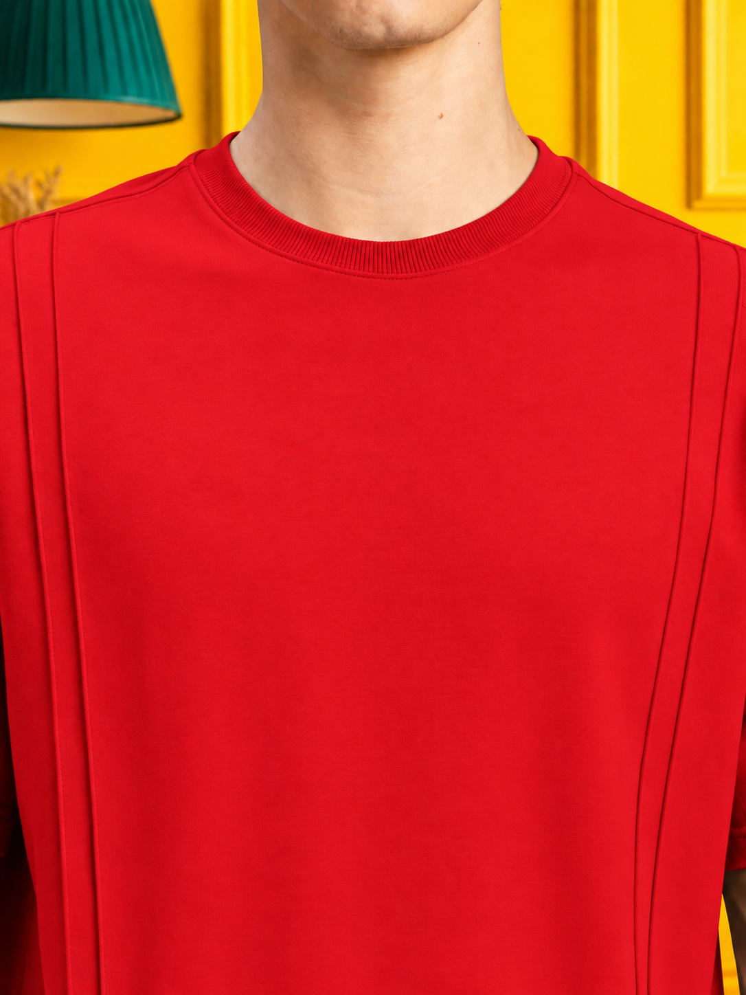PANEL OVERSIZED CREW T-SHIRT RED