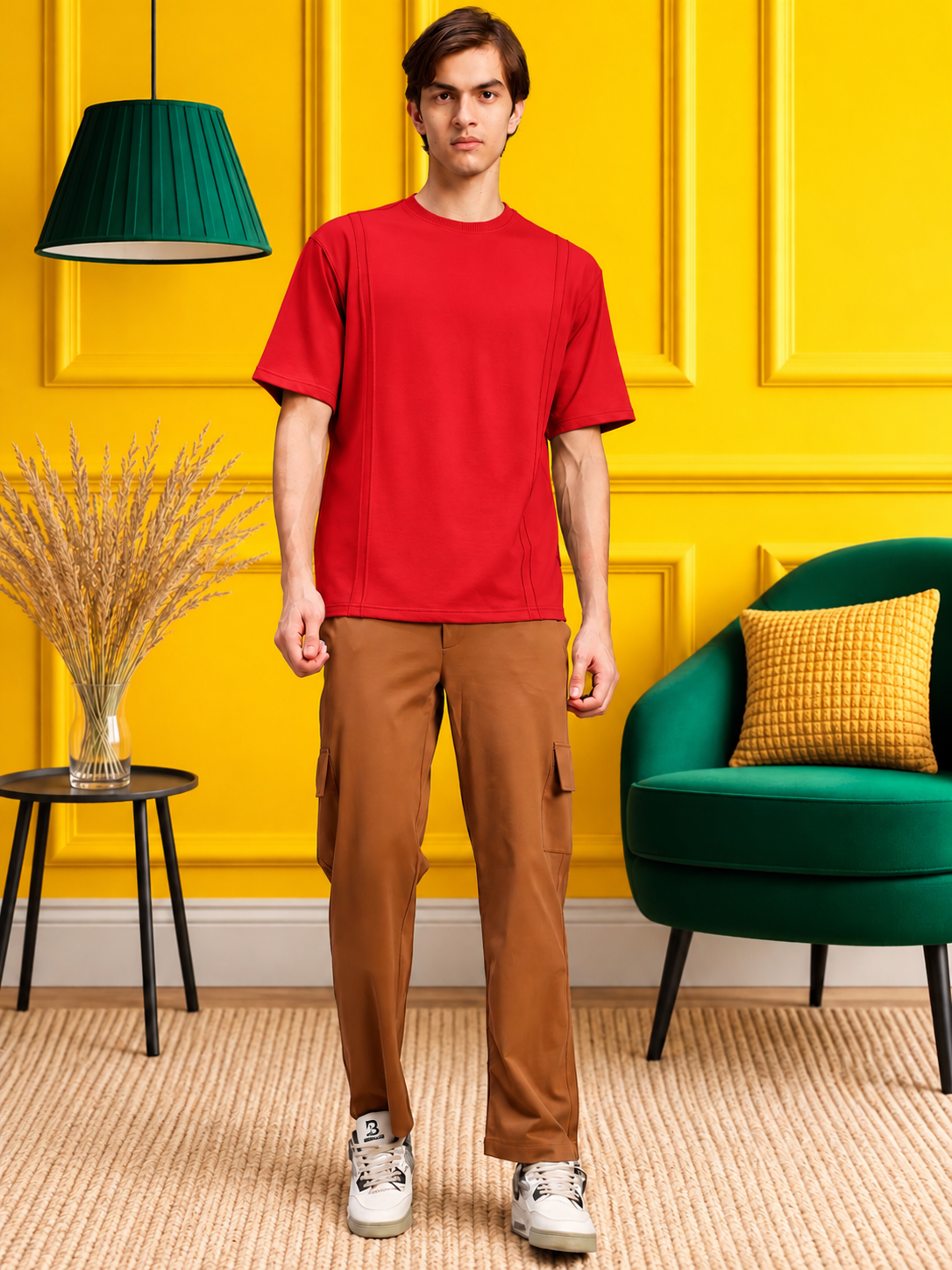 PANEL OVERSIZED CREW T-SHIRT RED