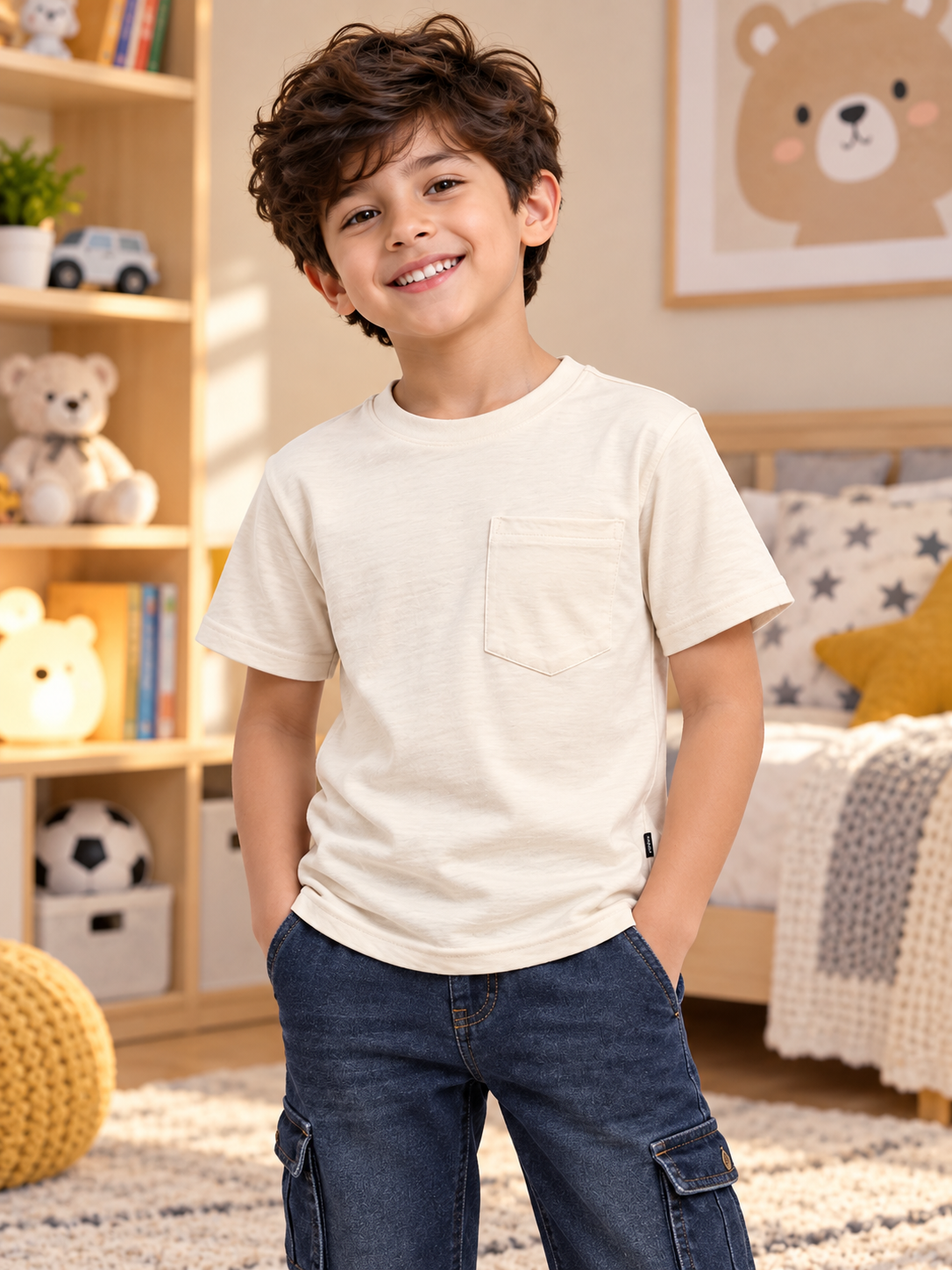 JOY REGULAR T-SHIRT FOR BOYS GIRLS BEIGE