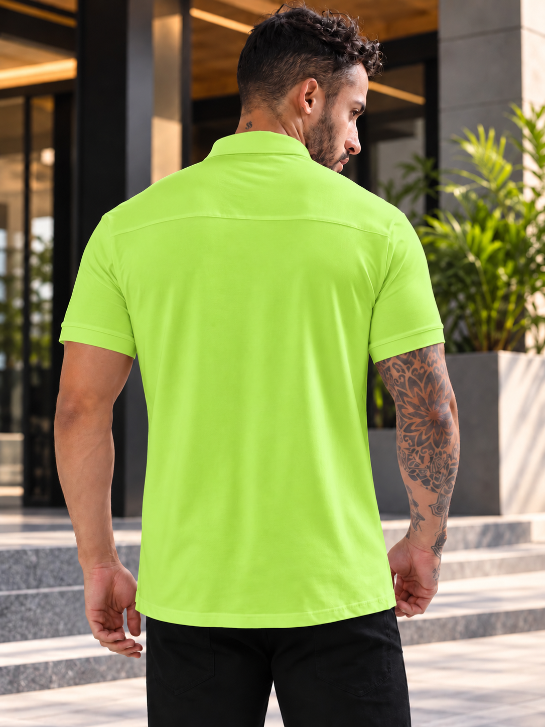 NOIR NEON GREEN HALF-SLEEVE SHIRT SLIM FIT