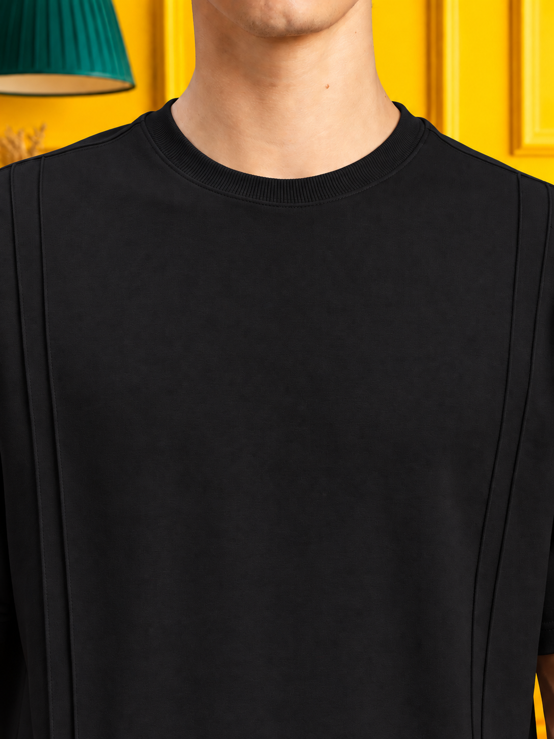 PANEL OVERSIZED CREW T-SHIRT BLACK