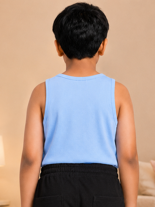 SIGNATURE SCRIPT SLEEVELESS FOR BOYS GIRLS SKY BLUE
