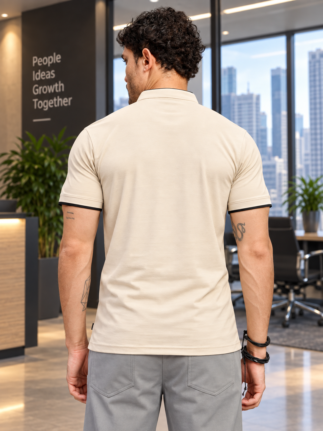 COLLAR SHORT SLEEVE POLO T-SHIRT BEIGE