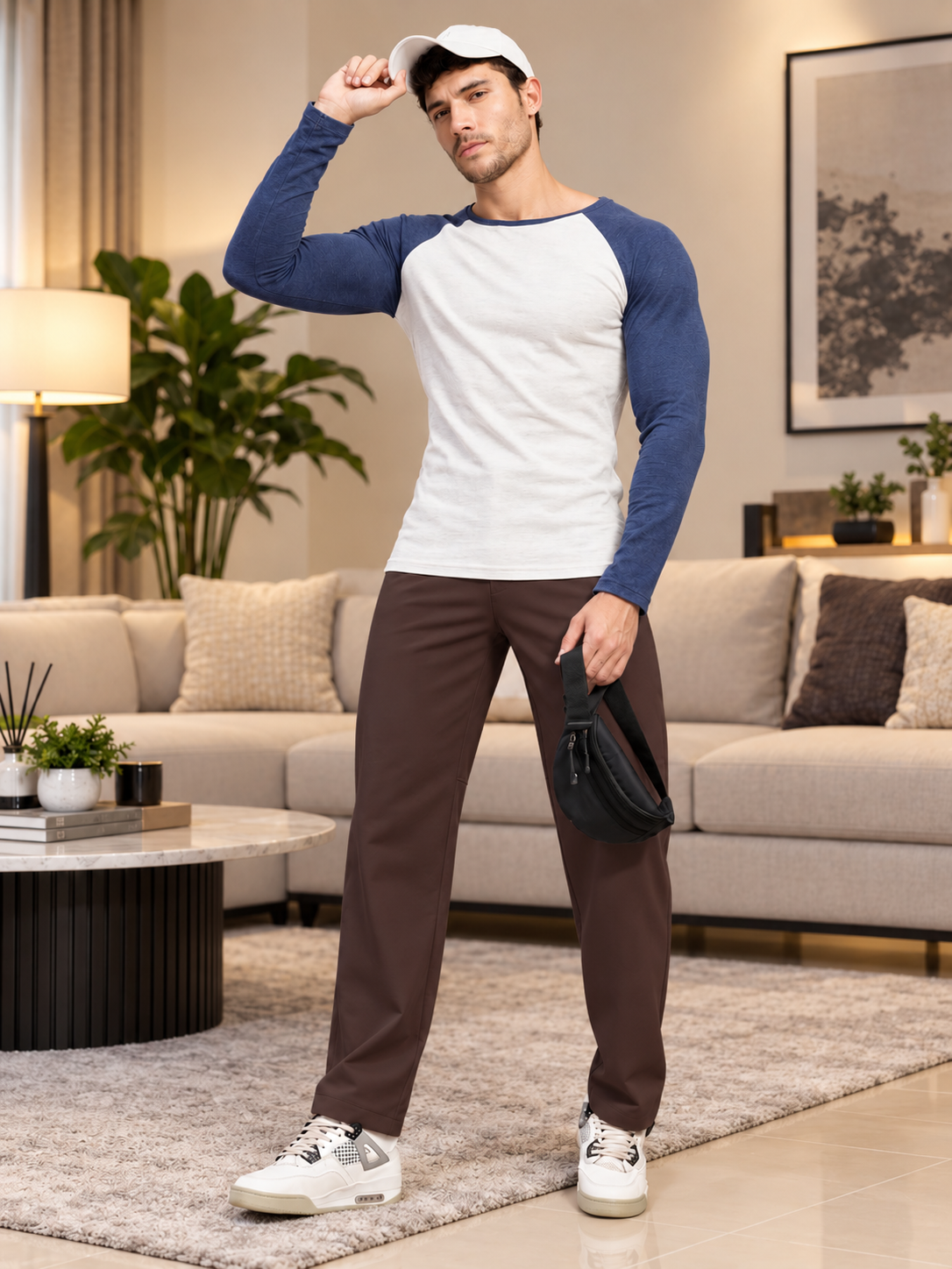 STRETCH STRAIGHT CASUAL PANTS DARK BROWN
