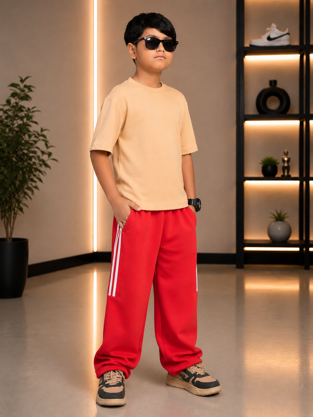 NEO-STREET DROP CO-ORD FOR BOYS & GIRLS- BEIGE-RED