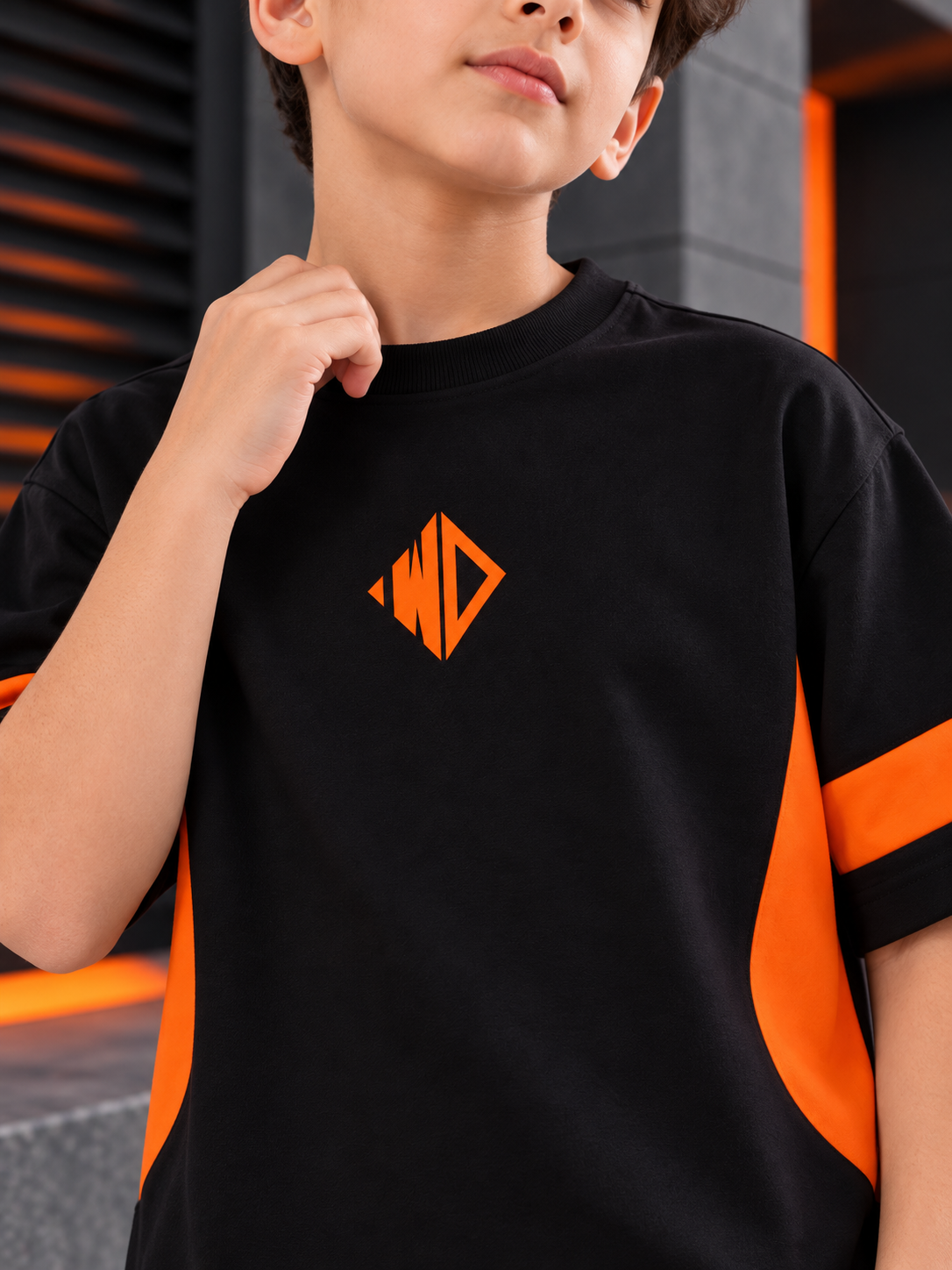 WD GORBCORE T-SHIRT FOR BOYS GIRLS BLACK ORANGE