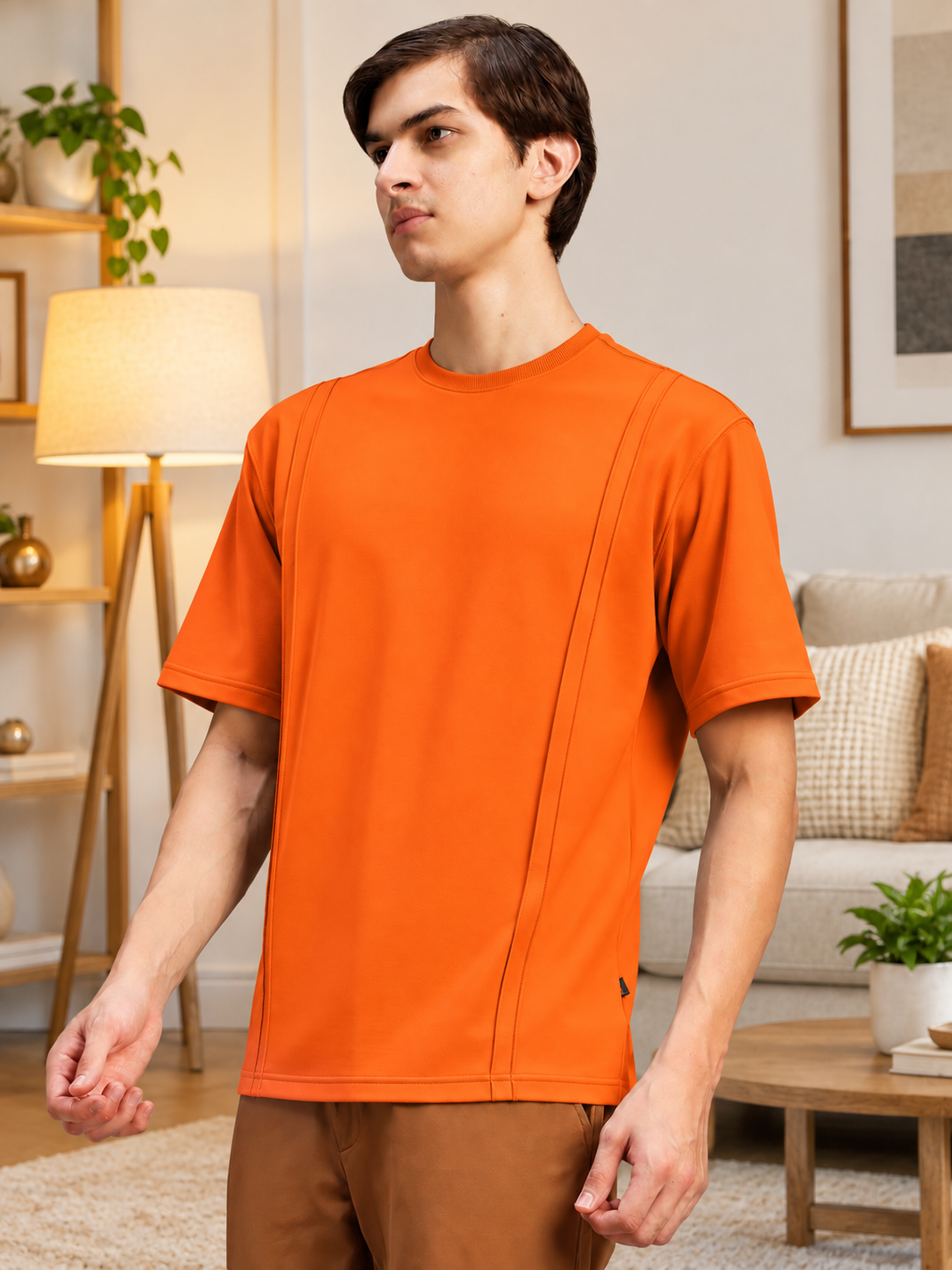 PANEL OVERSIZED CREW T-SHIRT ORANGE