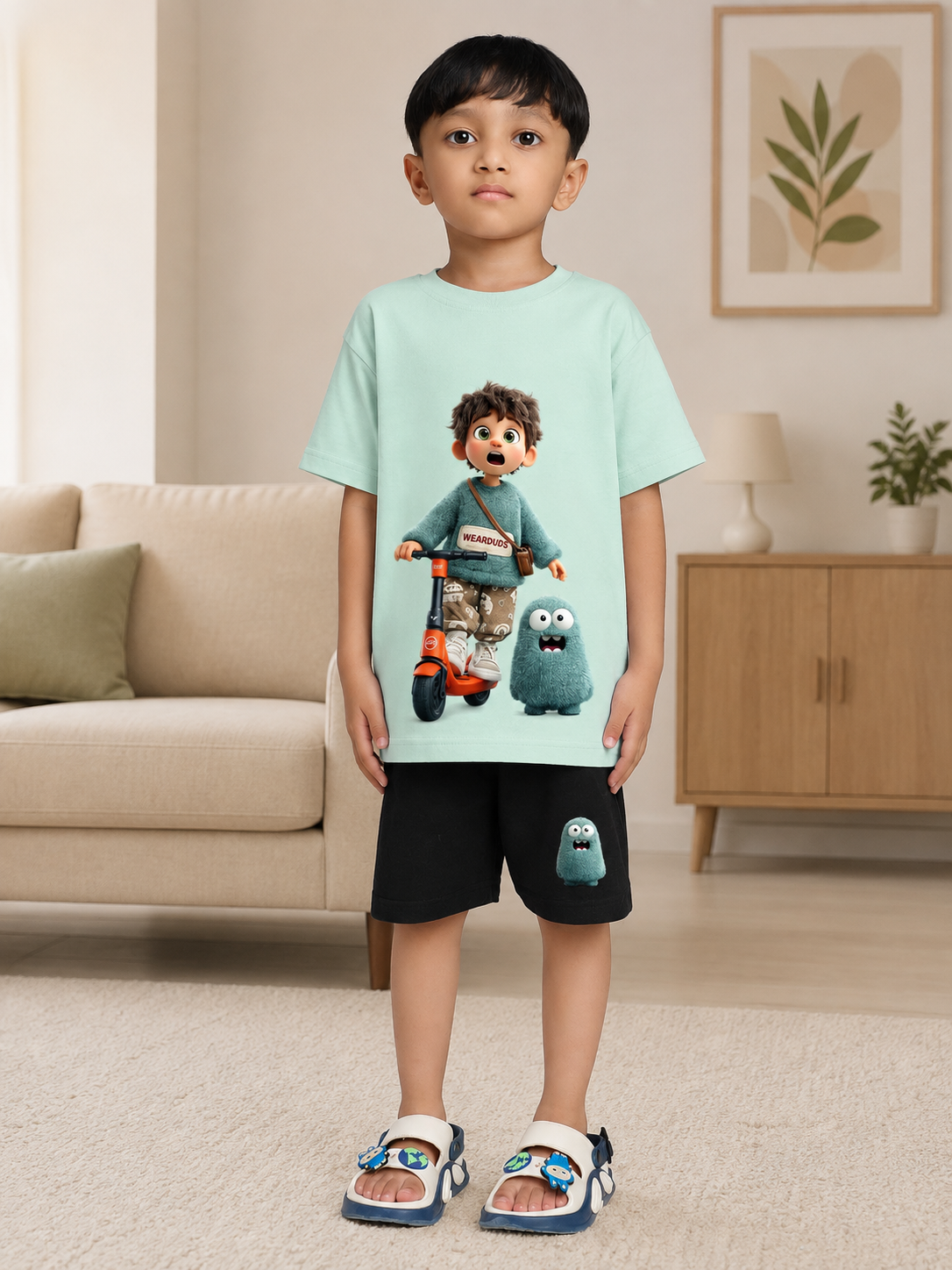 FUN MONSTER GRAPHIC CO-ORD FOR BOYS GIRLS GREEN BLACK