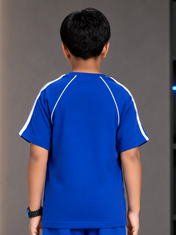 KIDS ROSTER T-SHIRT BOYS GIRLS BLUE viewed from the back, showcasing its stylish design in vibrant blue color.