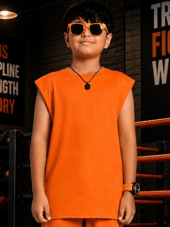 NEON RUSH SLEEVELESS T-SHIRT FOR BOYS GIRLS ORANGE