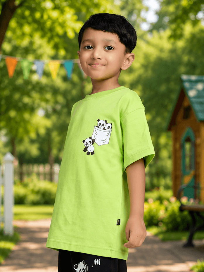 PEEK-A-PANDA T-SHIRT FOR BOYS GIRLS LIME GREEN