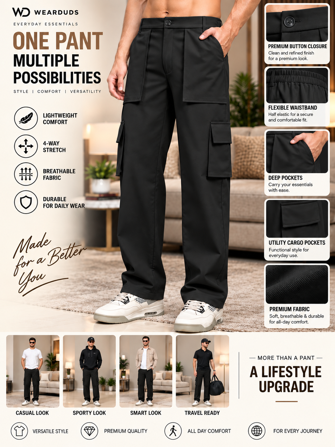 URBAN STREETWEAR OVERSIZED CARGO BLACK