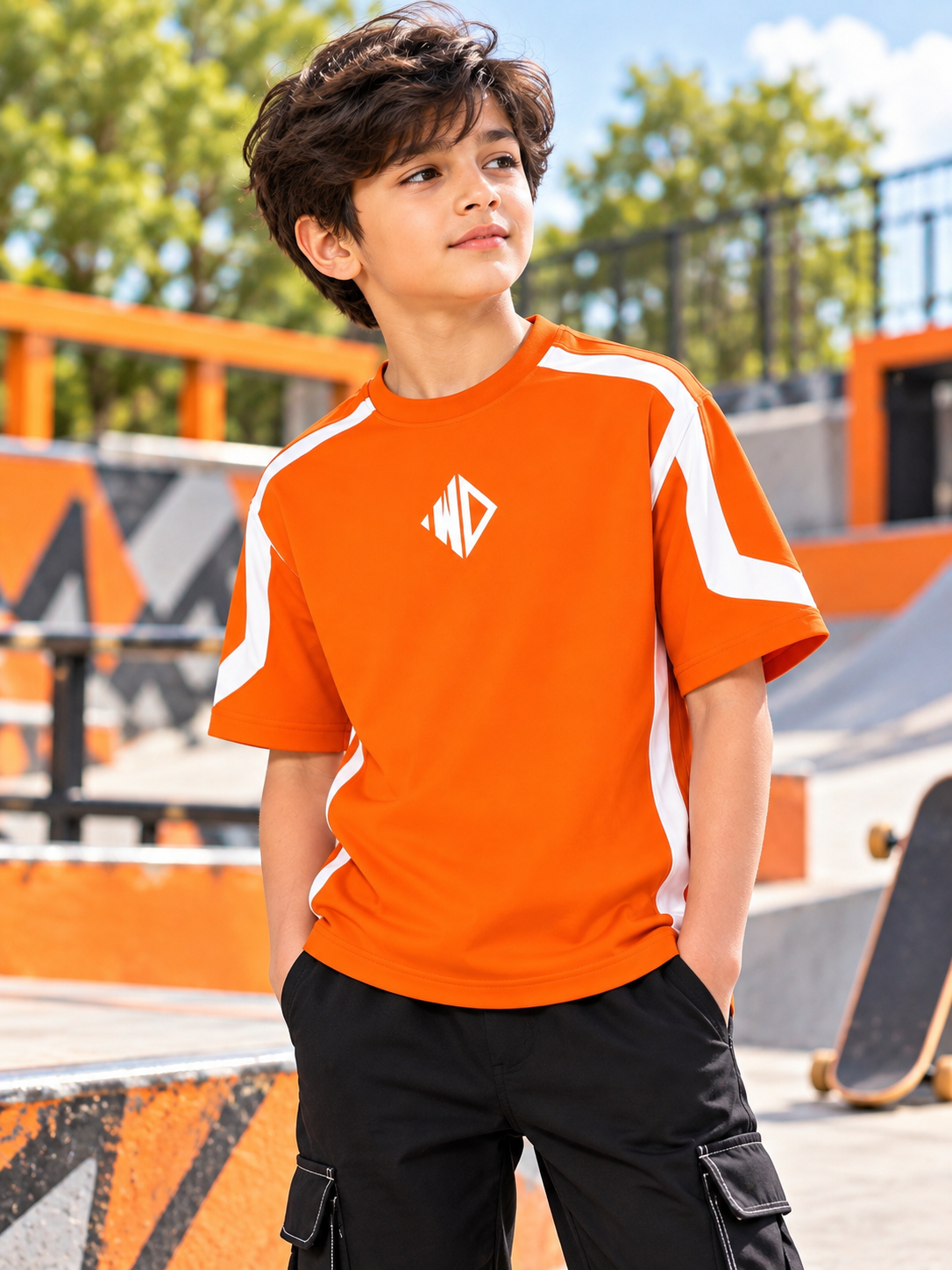RUGBY OVER-SIZED T-SHIRT KIDS ORANGE WHITE