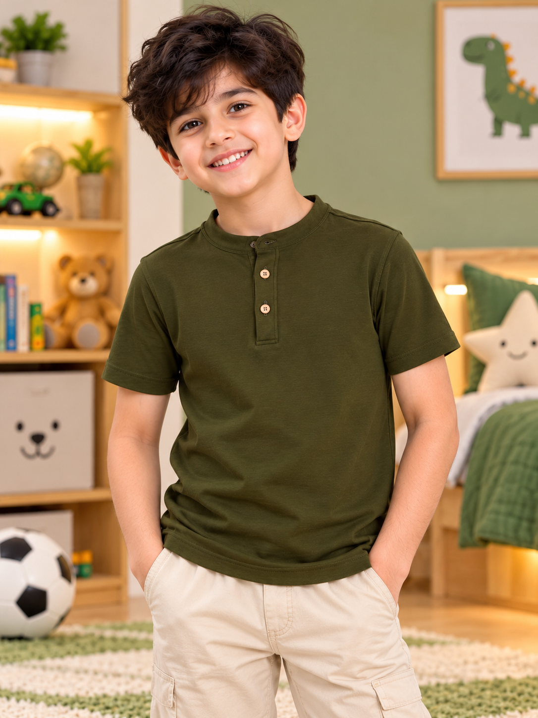 ALBET REGULAR T-SHIRT FOR BOYS GIRLS OLIVE GREEN