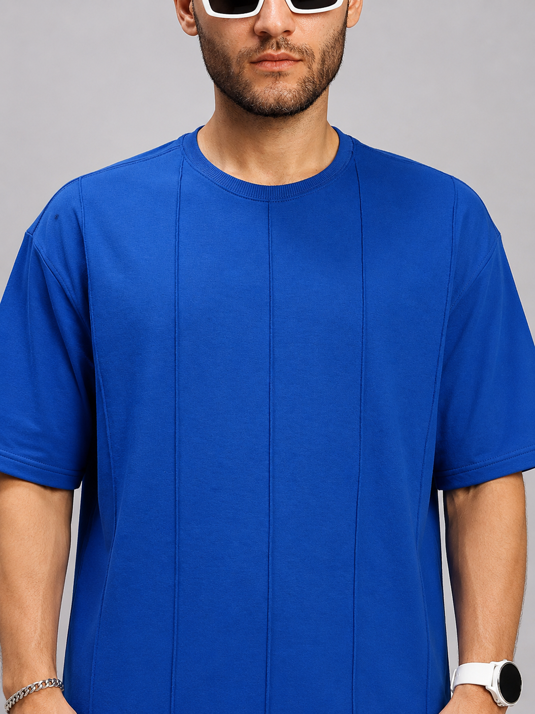 BOXY FIT PANELS OVERSIZED T-SHIRT BLUE
