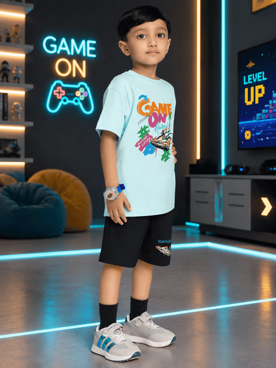 ICE MINT GAME CO-ORD SET FOR BOYS GIRLS SKY BLUE BLACK